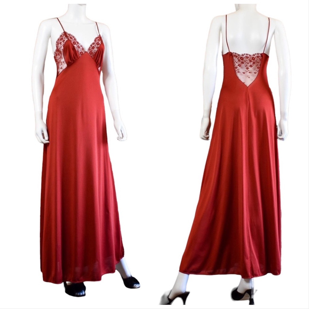 Vintage Ralph Montenero Blanche Burnt umber sheer lace cut out maxi slip dress